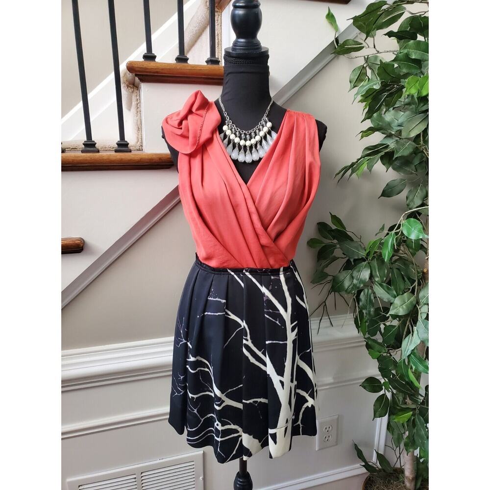 Rachel Roy Women's Black & Pink Polyester V-Neck Sleeveless Knee Length Dress‎ 4
